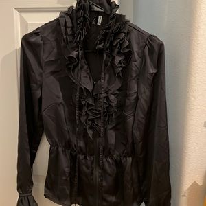 Grey silk ruffle top